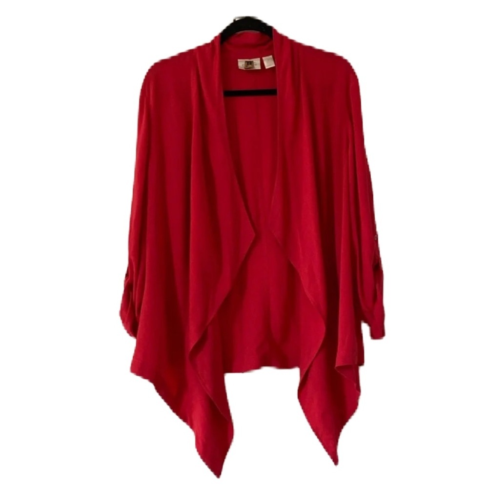 Chicoāsā Size 2 Red Jacket Waterfall Cardigan Draped Open Front Chicos Large